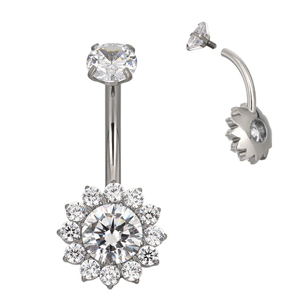 Round CZ Flower Titanium Belly Barbell Belly No-Dangles