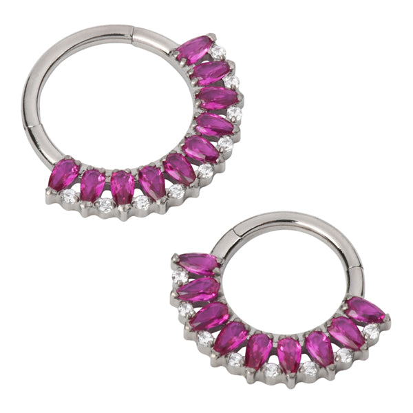 Briolette Fan Titanium Hinged Ring Hinged Rings 16g - 5/16" diameter (8mm) Ruby Red / Clear