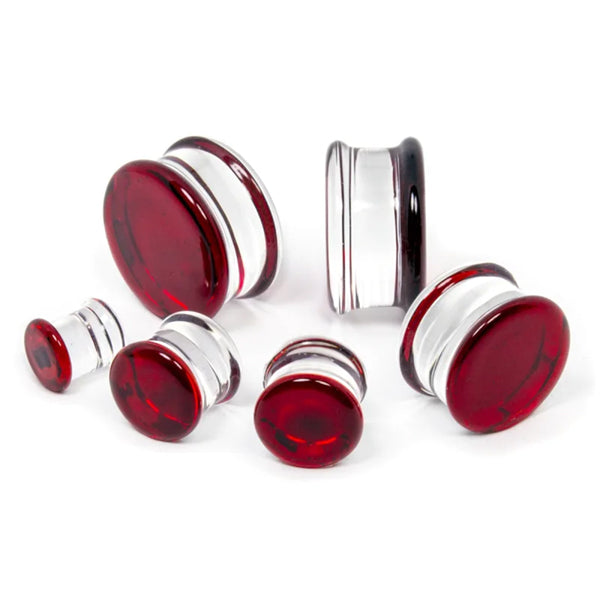 Ruby Double Flare Glass Plugs Stretched Lobes 4 gauge (5mm) Ruby