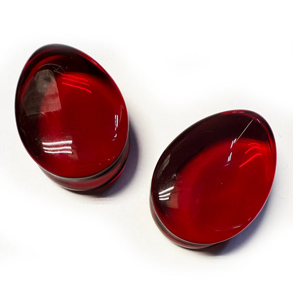 Ruby Glass Teardrop Plugs Stretched Lobes 0 gauge (8mm) Ruby