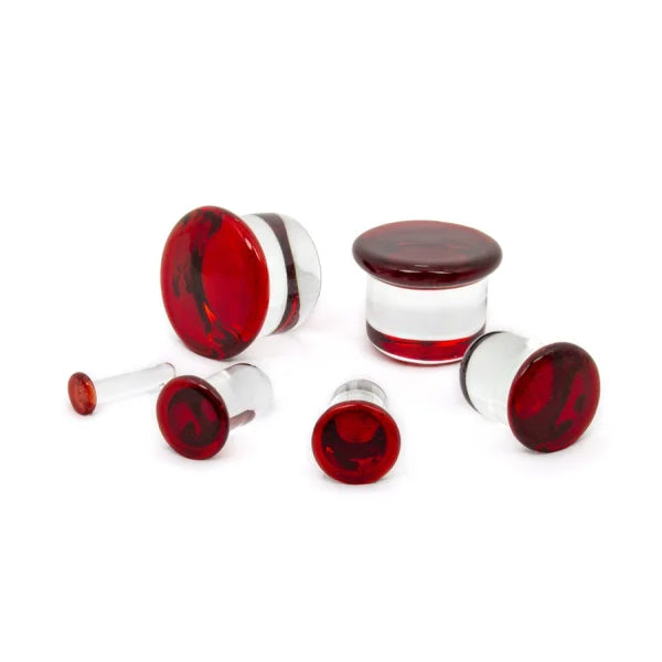 Ruby Single Flare Glass Plugs Stretched Lobes 12 gauge (2mm) Ruby
