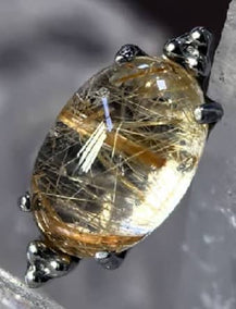 16g Beaded Oval Cabochon Titanium End Internal Ends 16 gauge - 8.5x4mm Rutilated Quartz
