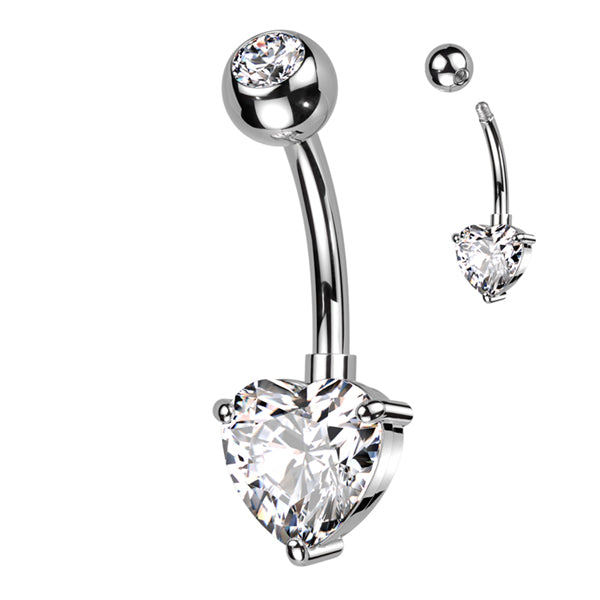 Heart CZ Titanium Belly Barbell Belly Ring 14g - 3/8