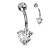 Heart CZ Titanium Belly Barbell Belly Ring 14g - 3/8" long (10mm) High Polish (silver) & Clear CZs