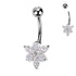 Marquise Flower Belly Ring Belly Ring 14g - 3/8" long (10mm) High Polish (silver) & Clear CZs