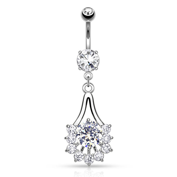 Eruption CZ Belly Dangle Belly Ring 14 gauge - 3/8" long (10mm) Stainless Steel