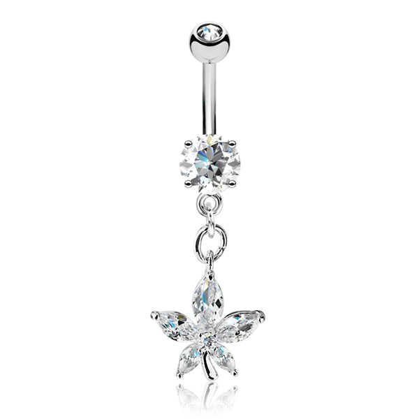 Ganja CZ Belly Dangle Belly Ring 14 gauge - 3/8" long (10mm) Stainless Steel