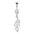 Leaf CZ Belly Dangle Belly Ring 14 gauge - 3/8" long (10mm) Stainless Steel