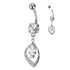 Marquise CZ Belly Dangle Belly Ring 14 gauge - 3/8" long (10mm) Stainless Steel