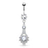 Ornate CZ Belly Dangle Belly Ring 14 gauge - 3/8" long (10mm) Stainless Steel