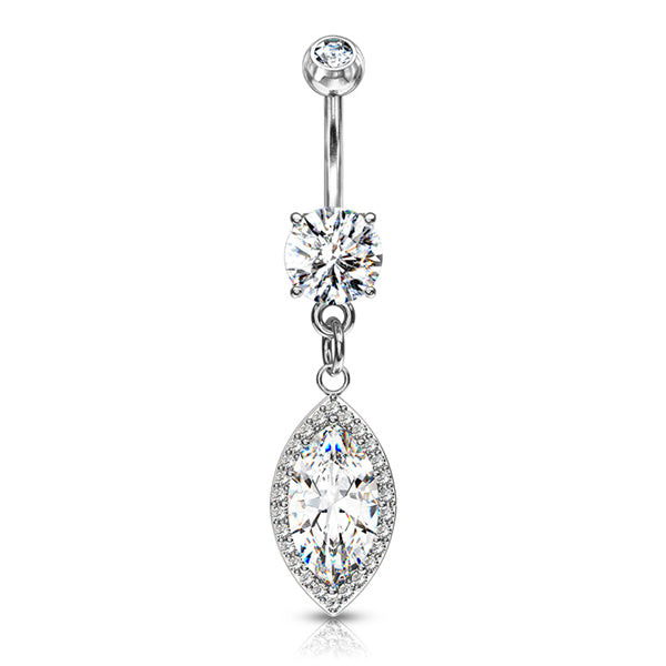 Paved Marquise Belly Dangle Belly Ring 14 gauge - 3/8