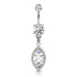 Paved Marquise Belly Dangle Belly Ring 14 gauge - 3/8" long (10mm) Stainless Steel