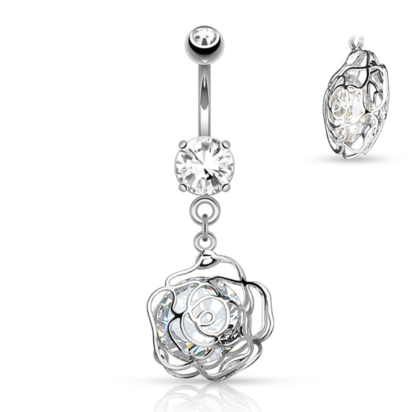 Rose CZ Belly Dangle Belly Ring 14 gauge - 3/8