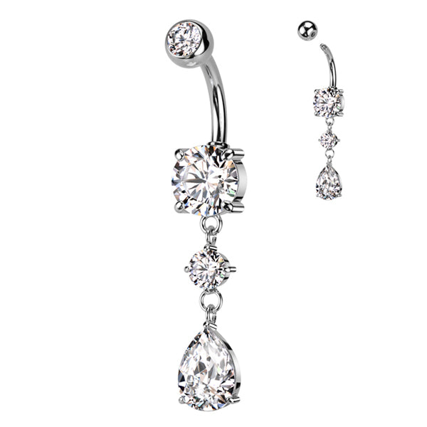 Teardrop CZ Belly Dangle Belly Ring 14 gauge - 3/8" long (10mm) Stainless Steel