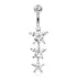 Triple CZ Flower Belly Dangle Belly Ring 14 gauge - 3/8" long (10mm) Stainless Steel