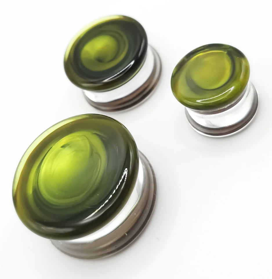 Satin Lime Electronium Glass Plugs Stretched Lobes 0 gauge (8mm) Satin Lime