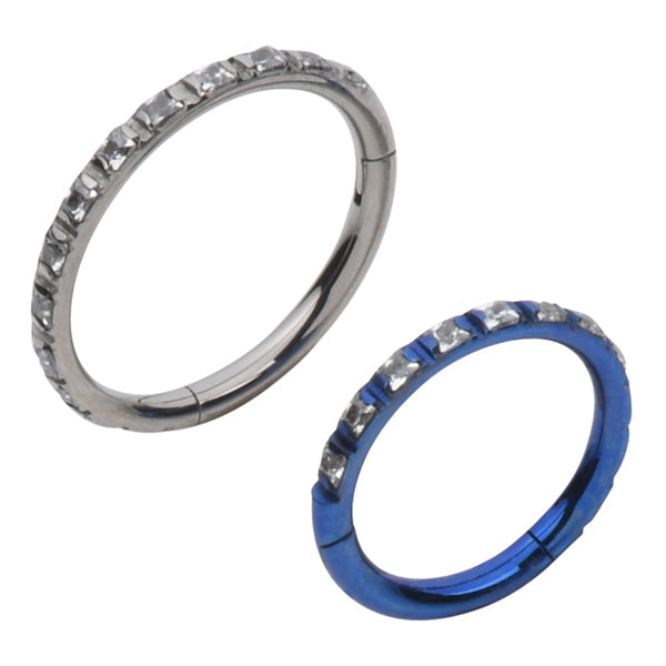 18g Side CZ Titanium Hinged Ring Hinged Rings 18g - 5/16" diameter (8mm) Clear CZs