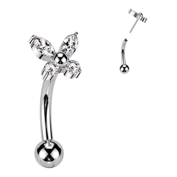 Butterfly CZ Threadless Curved Barbell