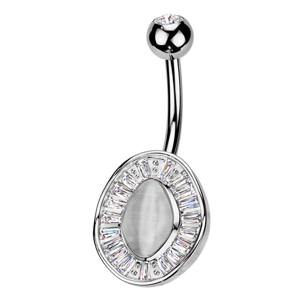 Cats Eye Baguette Belly Ring Belly Ring 14g - 3/8" long (10mm) Stainless