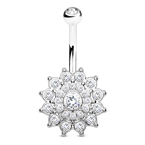 Crystal Dahlia Belly Ring Belly Ring 14g - 3/8" long (10mm) Stainless