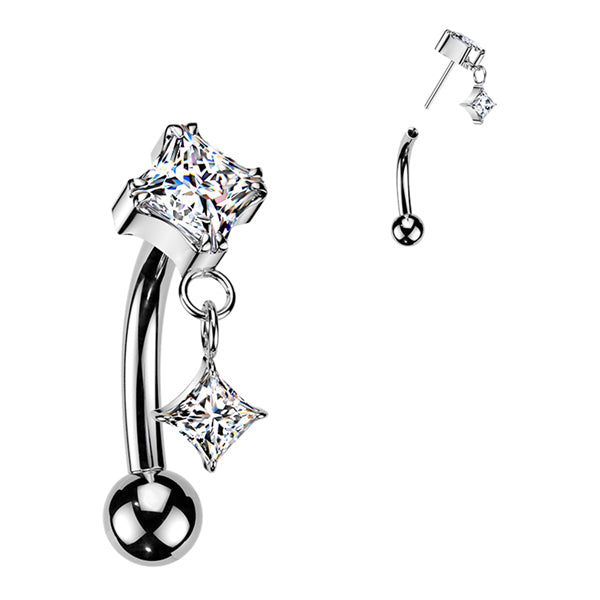 Diamond Dangle Threadless Curved Barbell