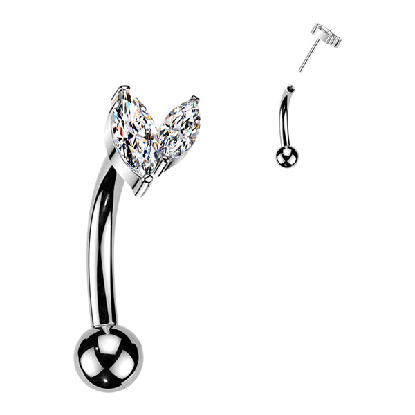 Double Marquise Threadless Curved Barbell