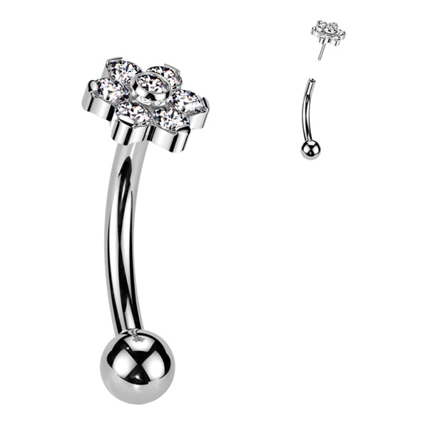 Flower CZ Threadless Curved Barbell