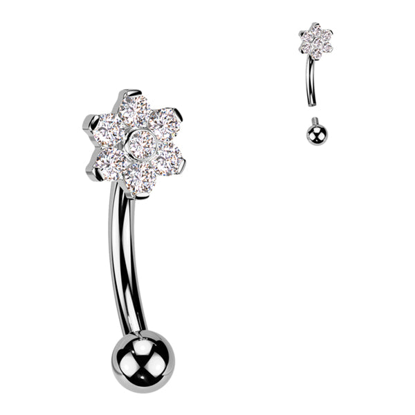 Flower CZ Titanium Eyebrow Barbell