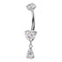 Heart Teardrop Titanium Belly Dangle Belly No-Dangles 14g - 3/8" long (10mm) Clear CZ