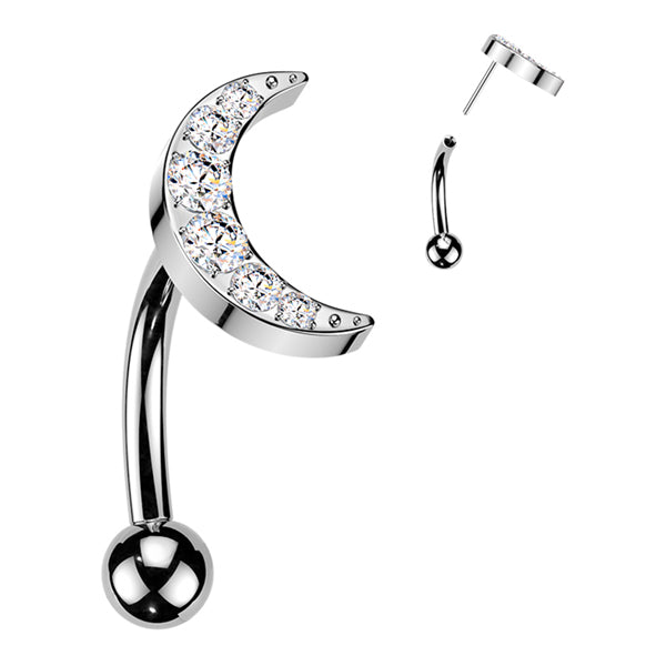 Moon CZ Threadless Curved Barbell
