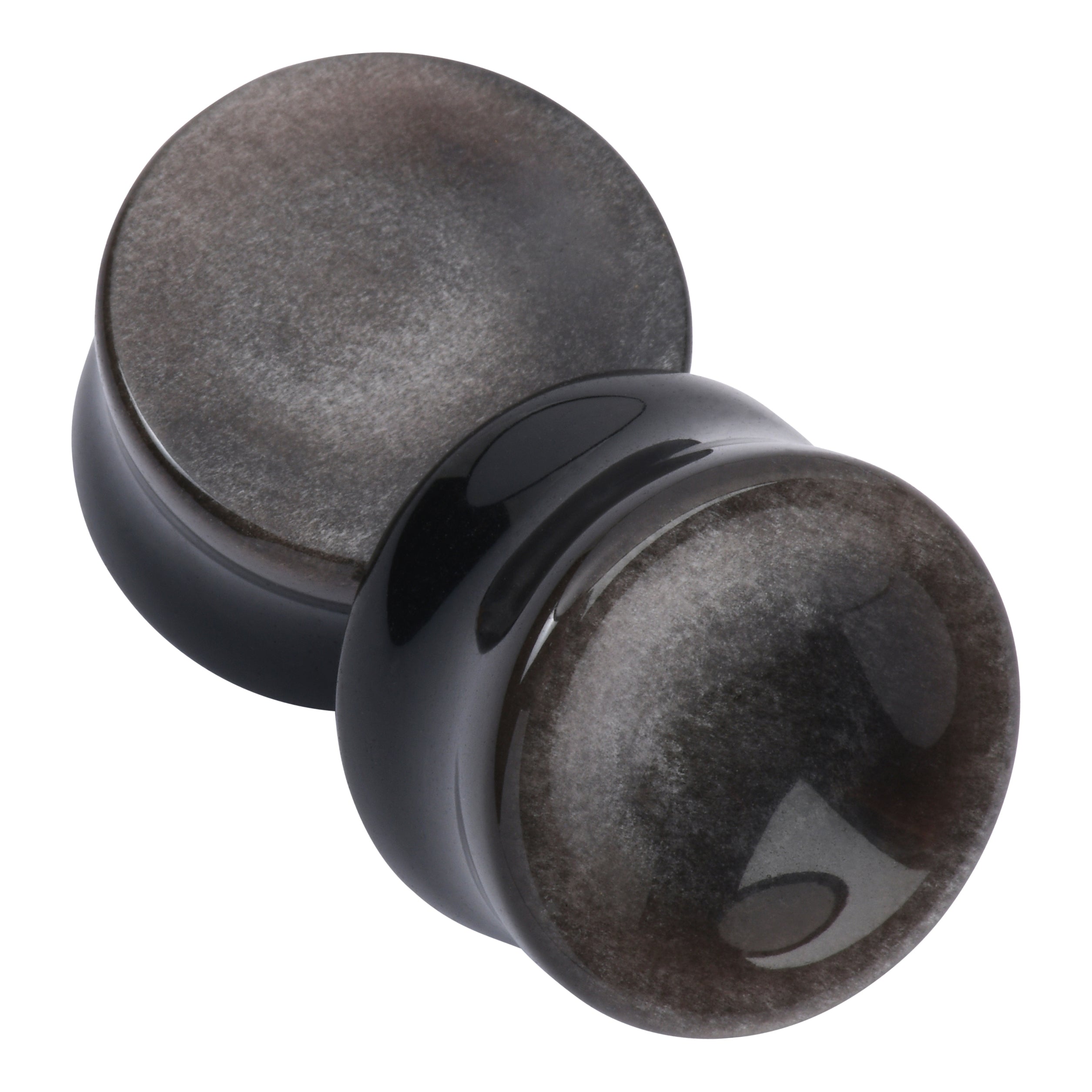 Silver Obsidian Concave Plugs Plugs 0 gauge (8mm) Silver Obsidian