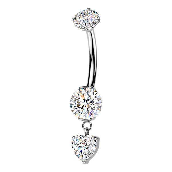 Round Heart Titanium Belly Dangle Belly No-Dangles 14g - 3/8" long (10mm) Clear CZ