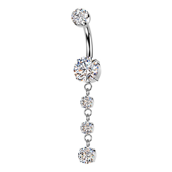 Triple CZ Titanium Belly Dangle Belly No-Dangles 14g - 3/8" long (10mm) Clear CZ