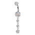 Triple CZ Titanium Belly Dangle Belly No-Dangles 14g - 3/8" long (10mm) Clear CZ