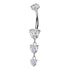 Triple Heart Titanium Belly Dangle Belly No-Dangles 14g - 3/8" long (10mm) Clear CZ