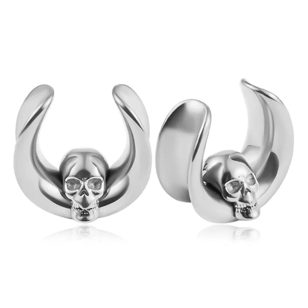 Skull Stainless Saddle Spreaders Plugs 1/2 inch (12mm) Stainless Steel
