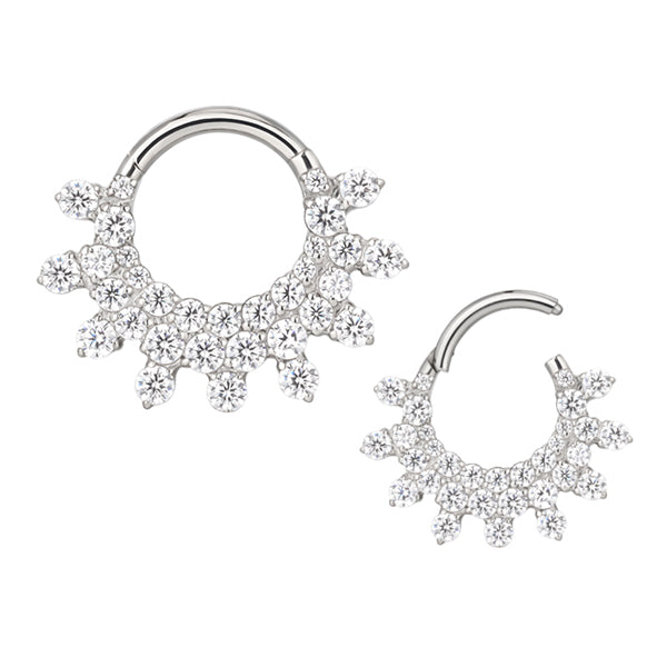 Snowflake CZ Titanium Hinged Ring Hinged Rings 16g - 5/16" diameter (8mm) High Polish (silver)
