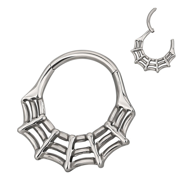 Spiderweb Titanium Hinged Ring Hinged Rings 16g - 3/8" diameter (10mm) High Polish (silver)