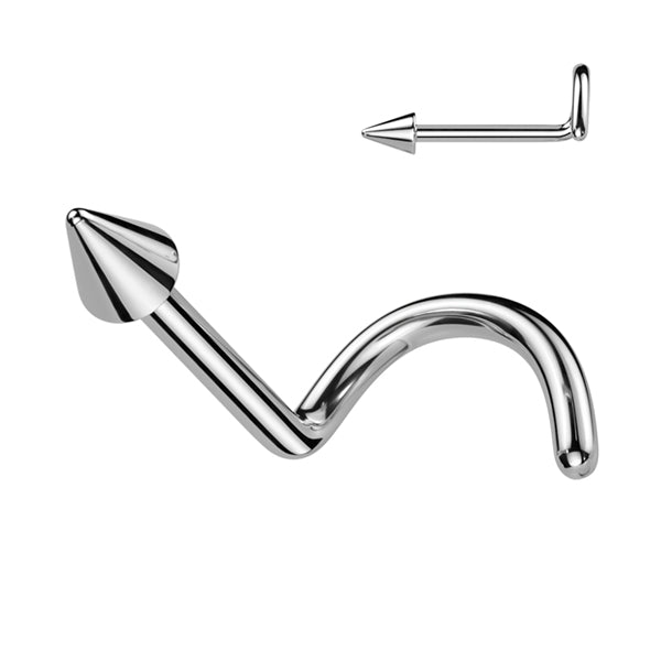 Spike Titanium Nostril Screw Nostril Screws 20g - 1/4" wearable (6mm) High Polish (silver)