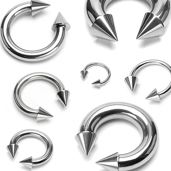 10g Spiked Stainless Circular Barbell Circular Barbells 10g - 15/32" diameter (12mm) - 6mm cones Stainless Steel