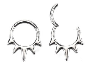 Spiked Titanium Hinged Ring Hinged Rings 16g - 5/16" diameter (8mm) High Polish (silver)