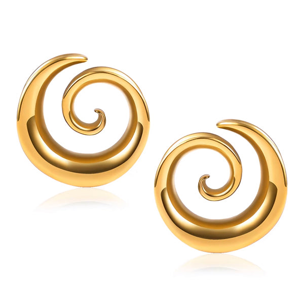 Spiral Gold Tunnels Plugs 1/2 inch (12mm) Gold