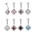 Square CZ Flower Titanium Belly Barbell Belly No-Dangles 14g - 3/8" long (10mm) Clear