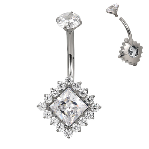 Square CZ Flower Titanium Belly Barbell Belly No-Dangles