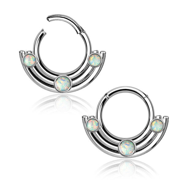 Stacked Opal Stainless Hinged Ring Hinged Rings 16g - 5/16" diameter (8mm) Stainless Steel