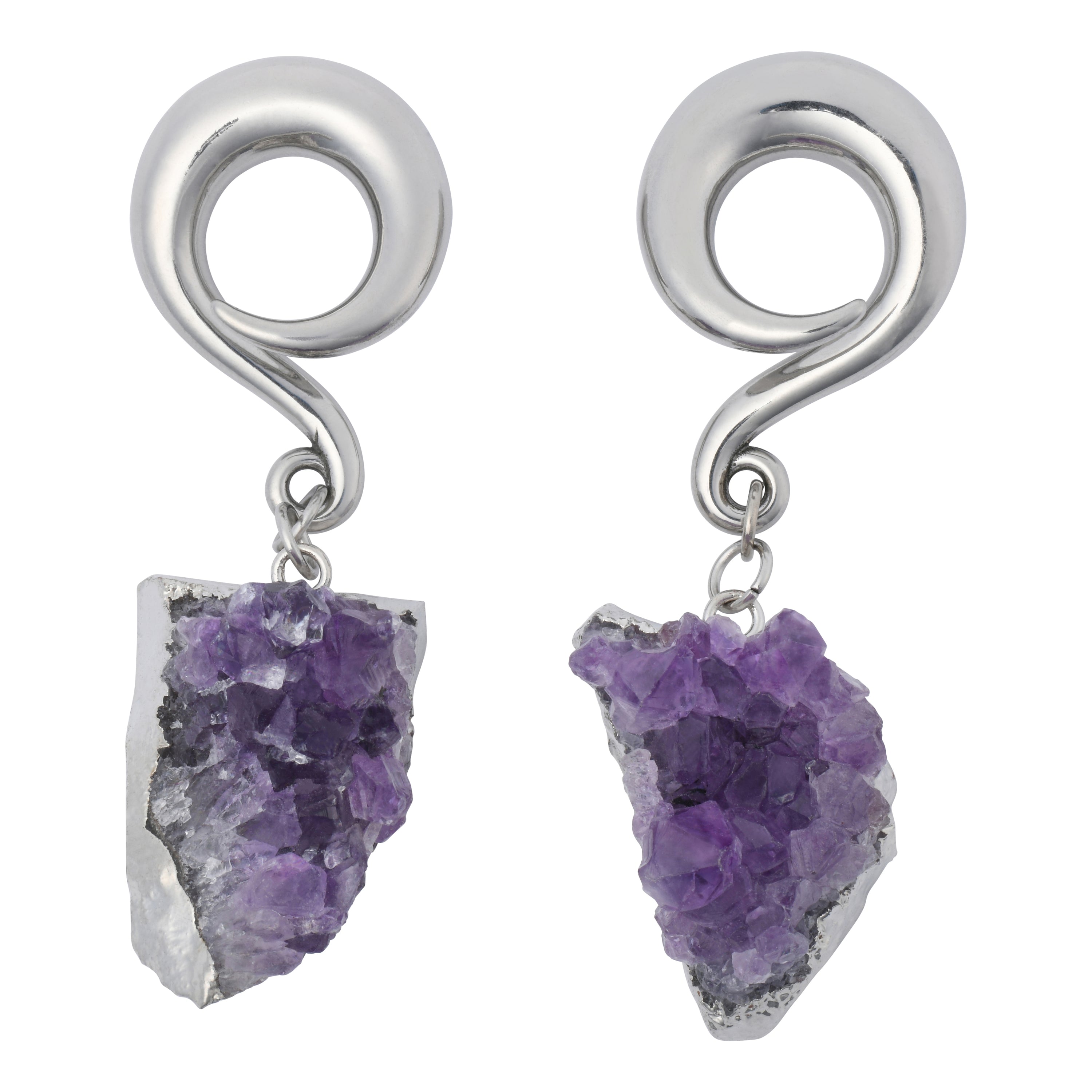 Amethyst Cluster Stainless Hangers Ear Weights 6 gauge (4mm) Stainless Steel