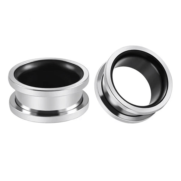 Stainless/Black Screw-On Tunnels Plugs 2 gauge (6mm) Stainless/Black