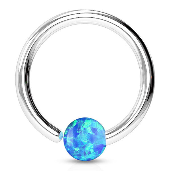 18g Stainless Fixed Opal Bead Ring Fixed Bead Rings 18g - 5/16" diameter (8mm) Blue Opal