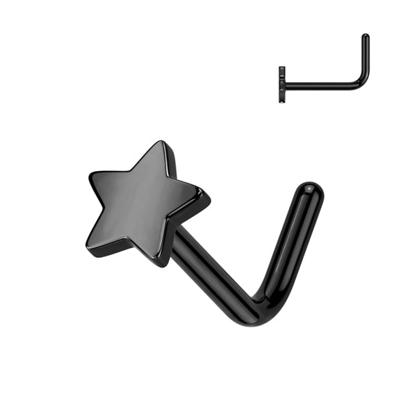 Star Black Titanium L-Bend Nose Stud L-Bend Studs 20g - 1/4