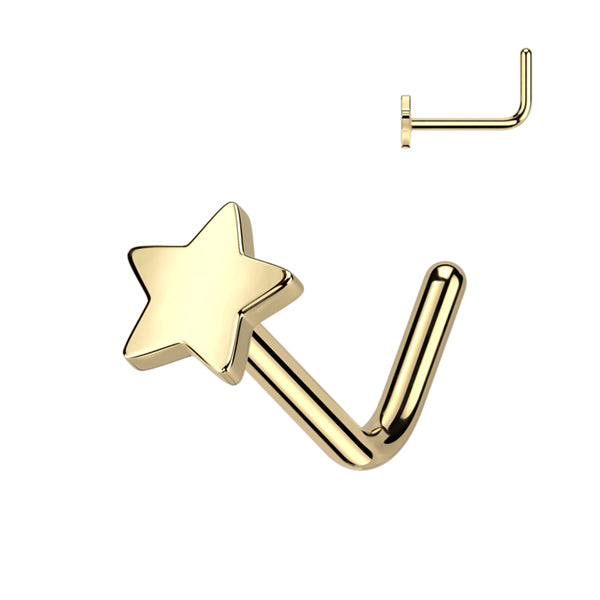 Star Gold Titanium L-Bend Nose Stud L-Bend Studs 20g - 1/4